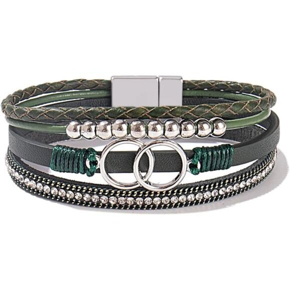 Boho Wrap Bracelets Leather Cuff Bangle Gold Beaded Bracelets Stackable - Picture 7 of 7